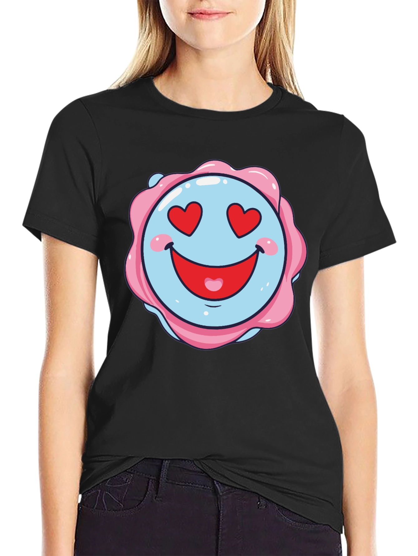 Love Heart Emoji Graphic Black T-Shirt