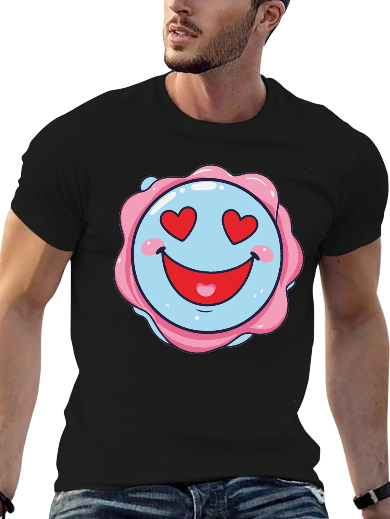 Love Heart Emoji Graphic Black T-Shirt