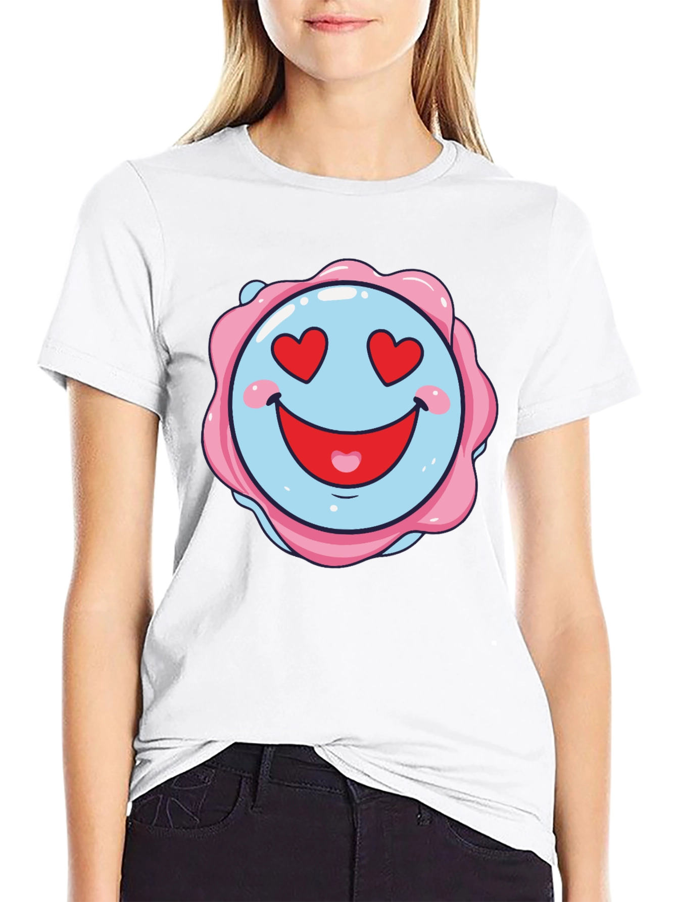 Love Heart Emoji Graphic Black T-Shirt