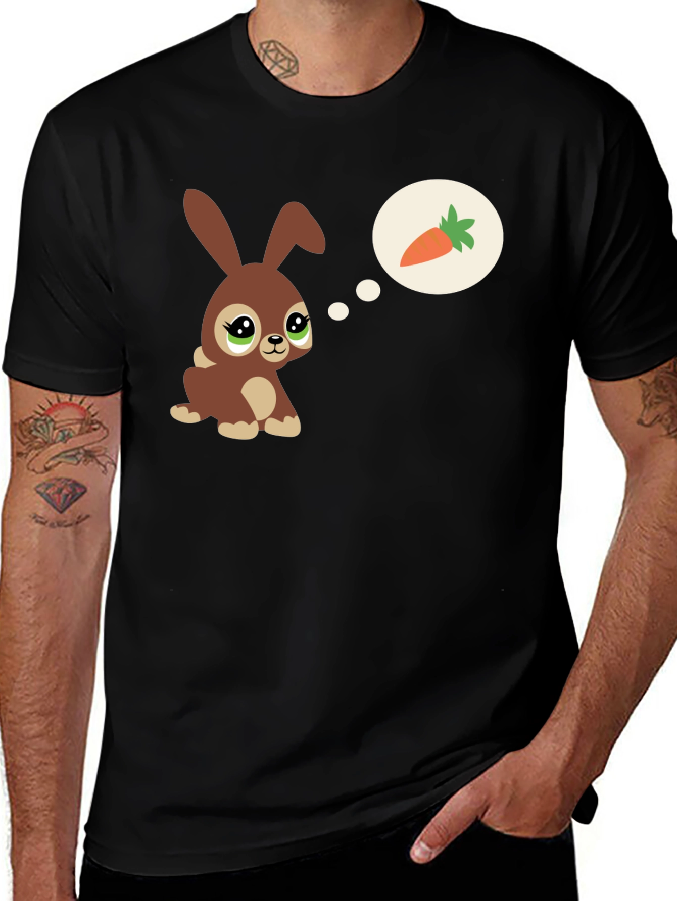 Cute Bunny Carrot Dream Black T-Shirt
