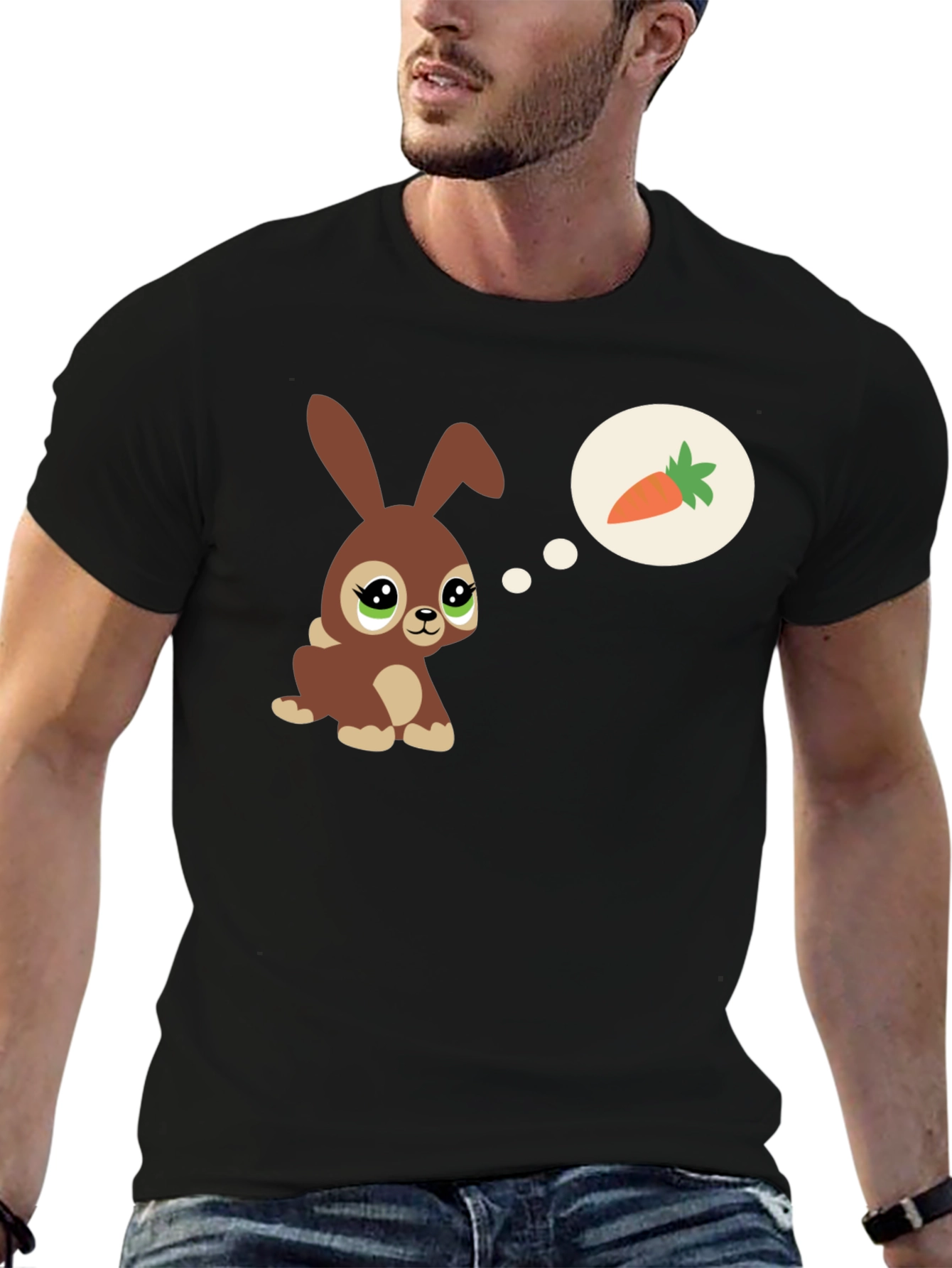 Cute Bunny Carrot Dream Black T-Shirt