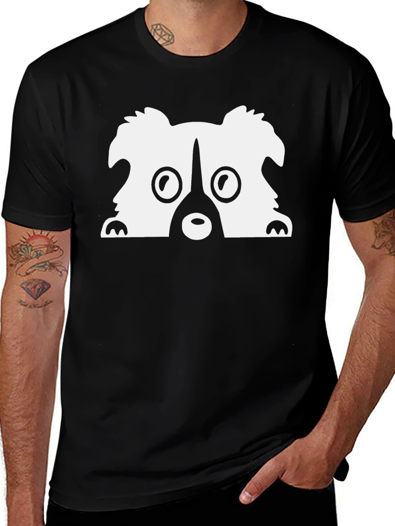 Peek-a-Boo Dog Graphic T-Shirt - Black Cotton Blend