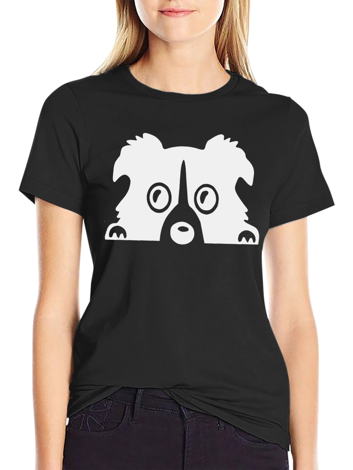 Peek-a-Boo Dog Graphic T-Shirt - Black Cotton Blend