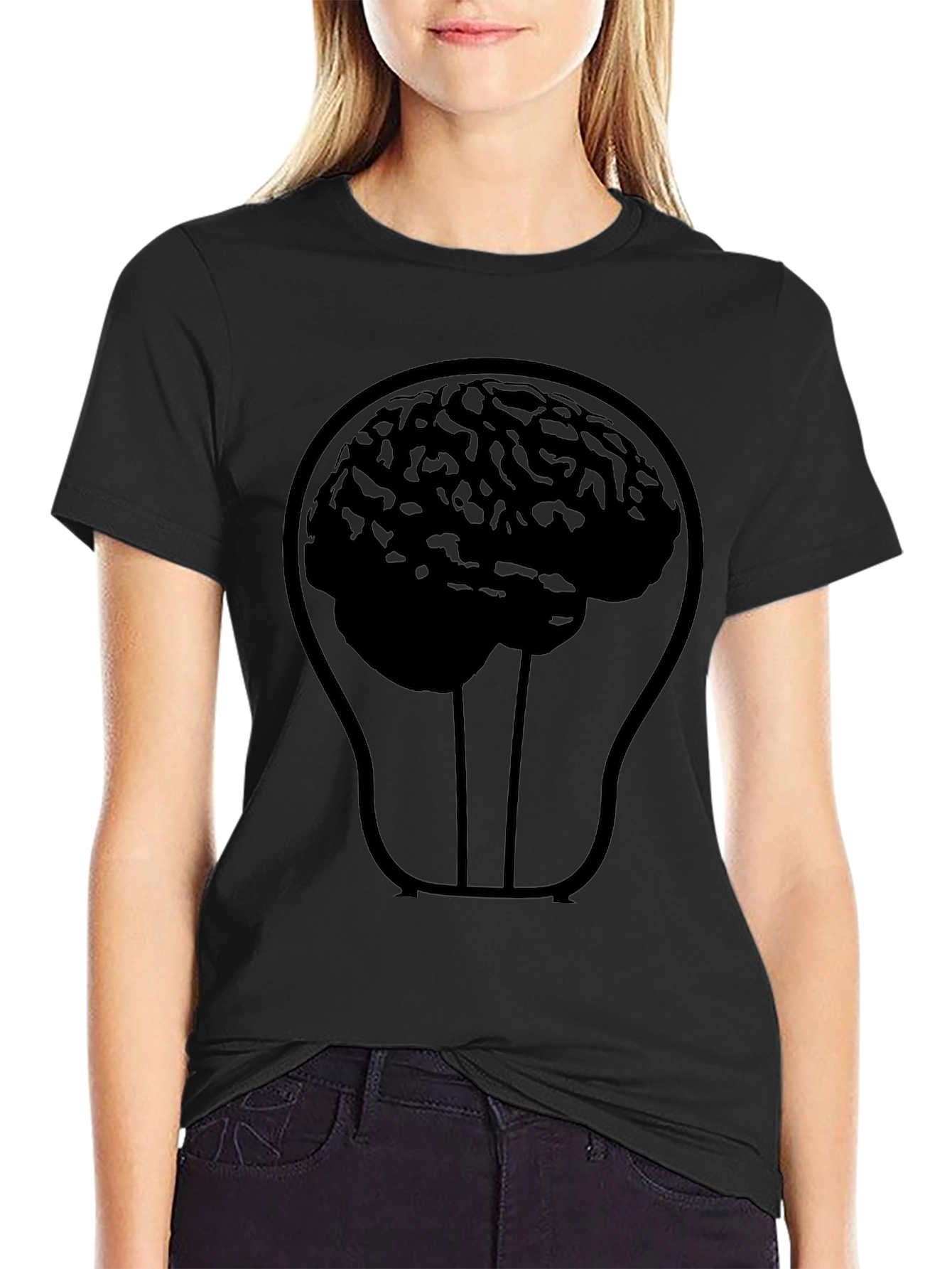 Brain Lightbulb Graphic Tee - Black