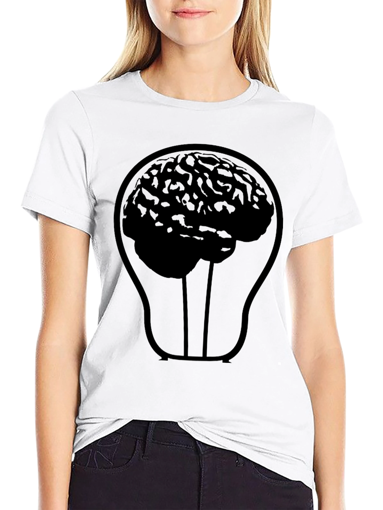 Brain Lightbulb Graphic Tee - Black