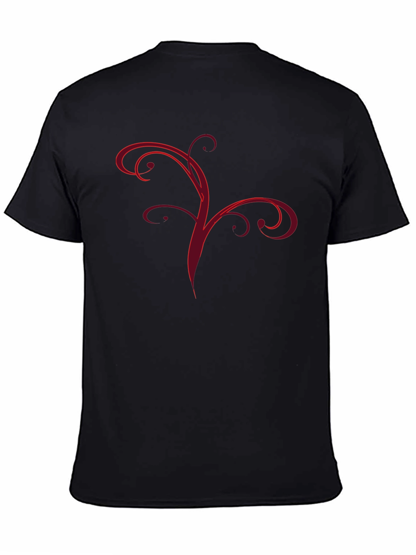 Stylish Black Tee with Abstract Red Vine Design
