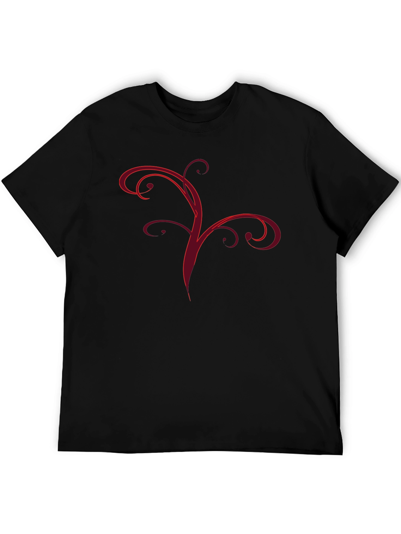Stylish Black Tee with Abstract Red Vine Design