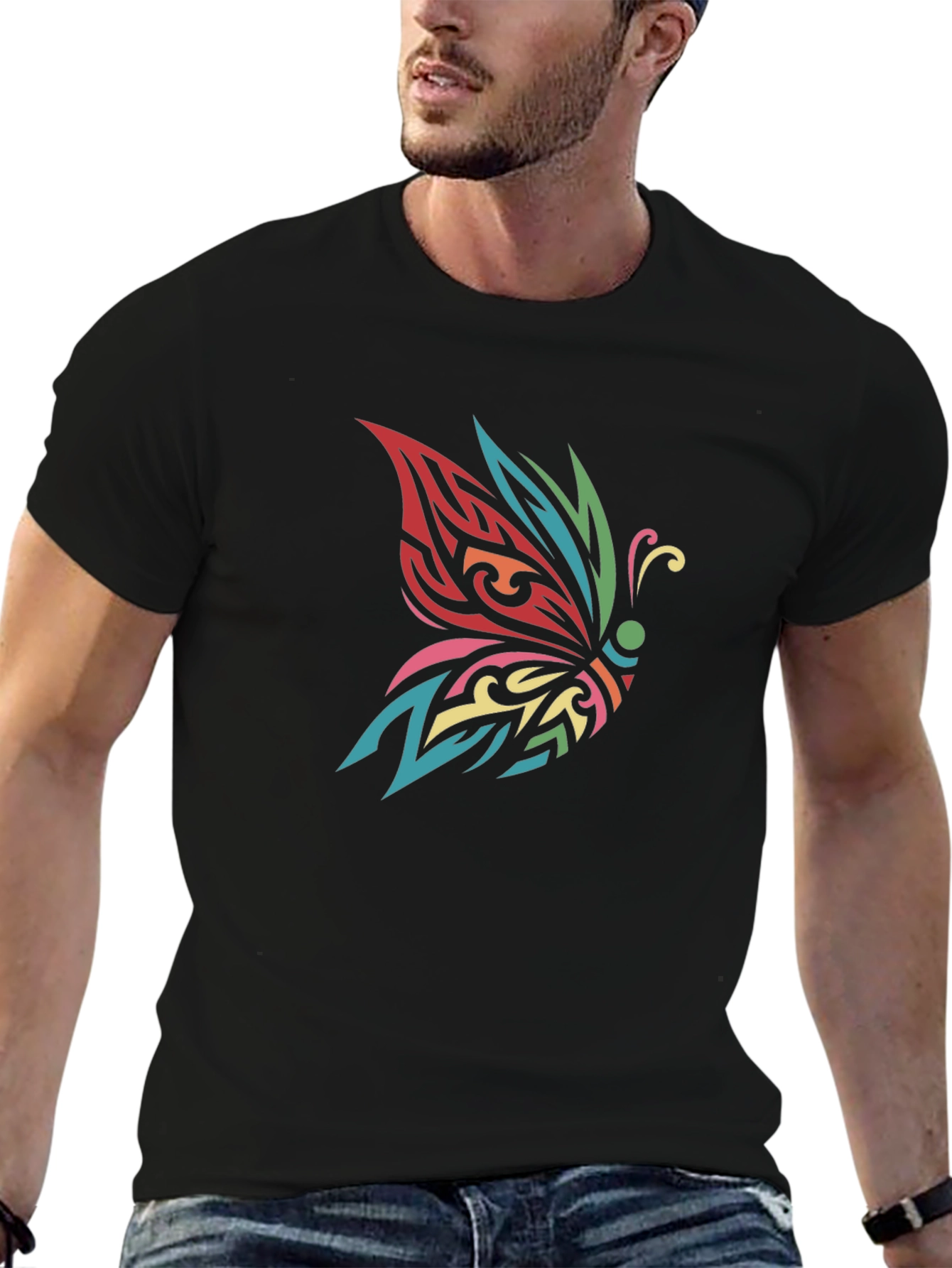 Butterfly Tribal Tattoo Black T-Shirt