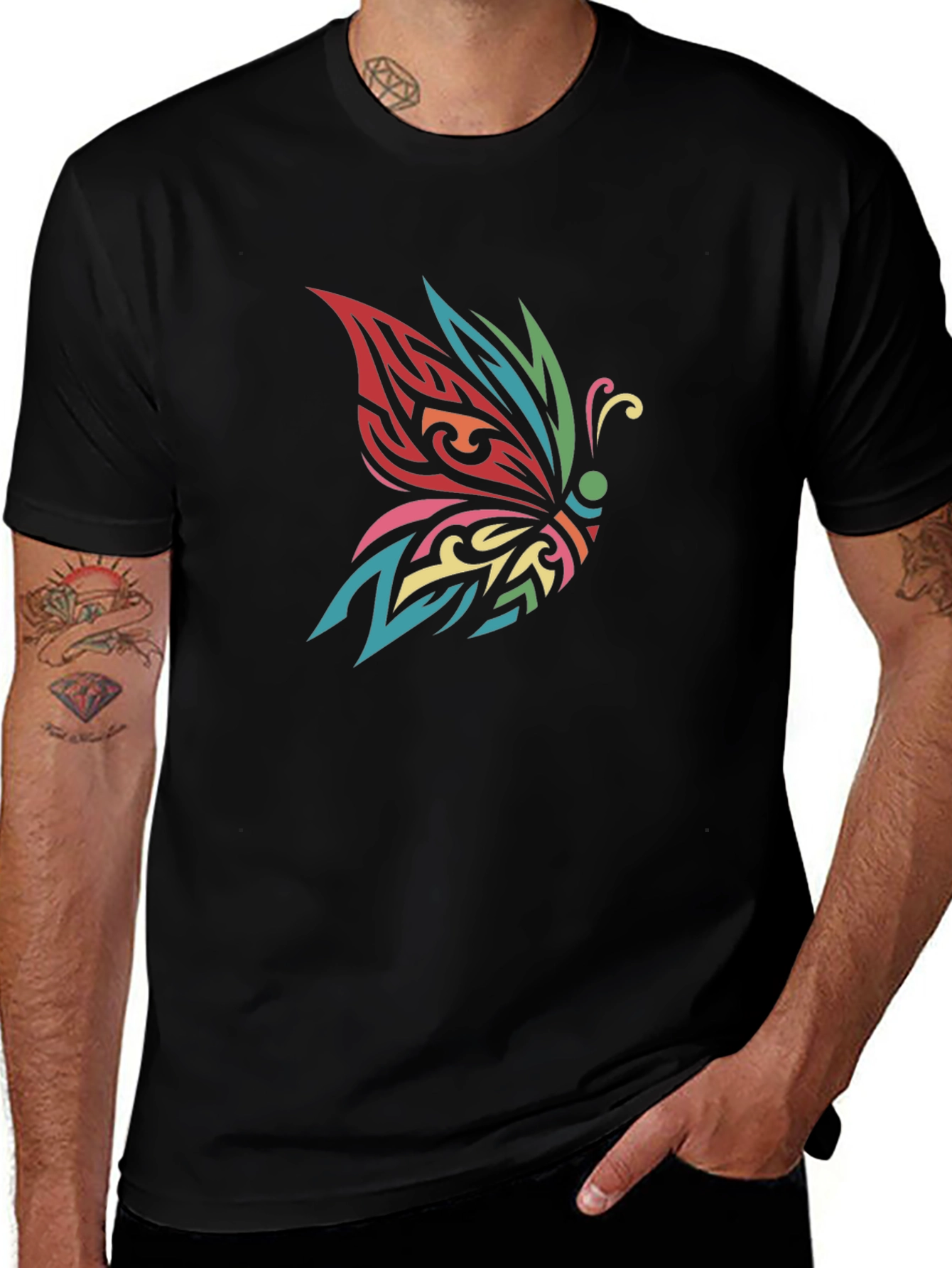 Butterfly Tribal Tattoo Black T-Shirt