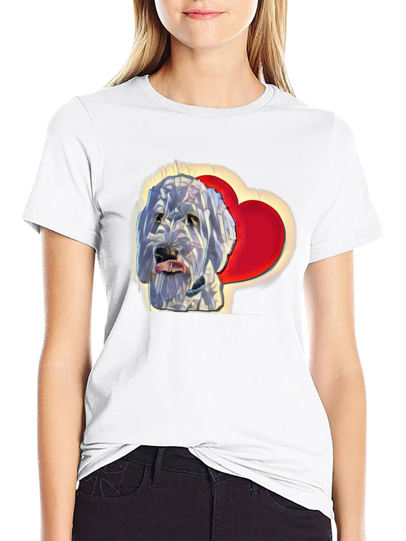 Dog Lover T-Shirt - Geometric Dog With Heart