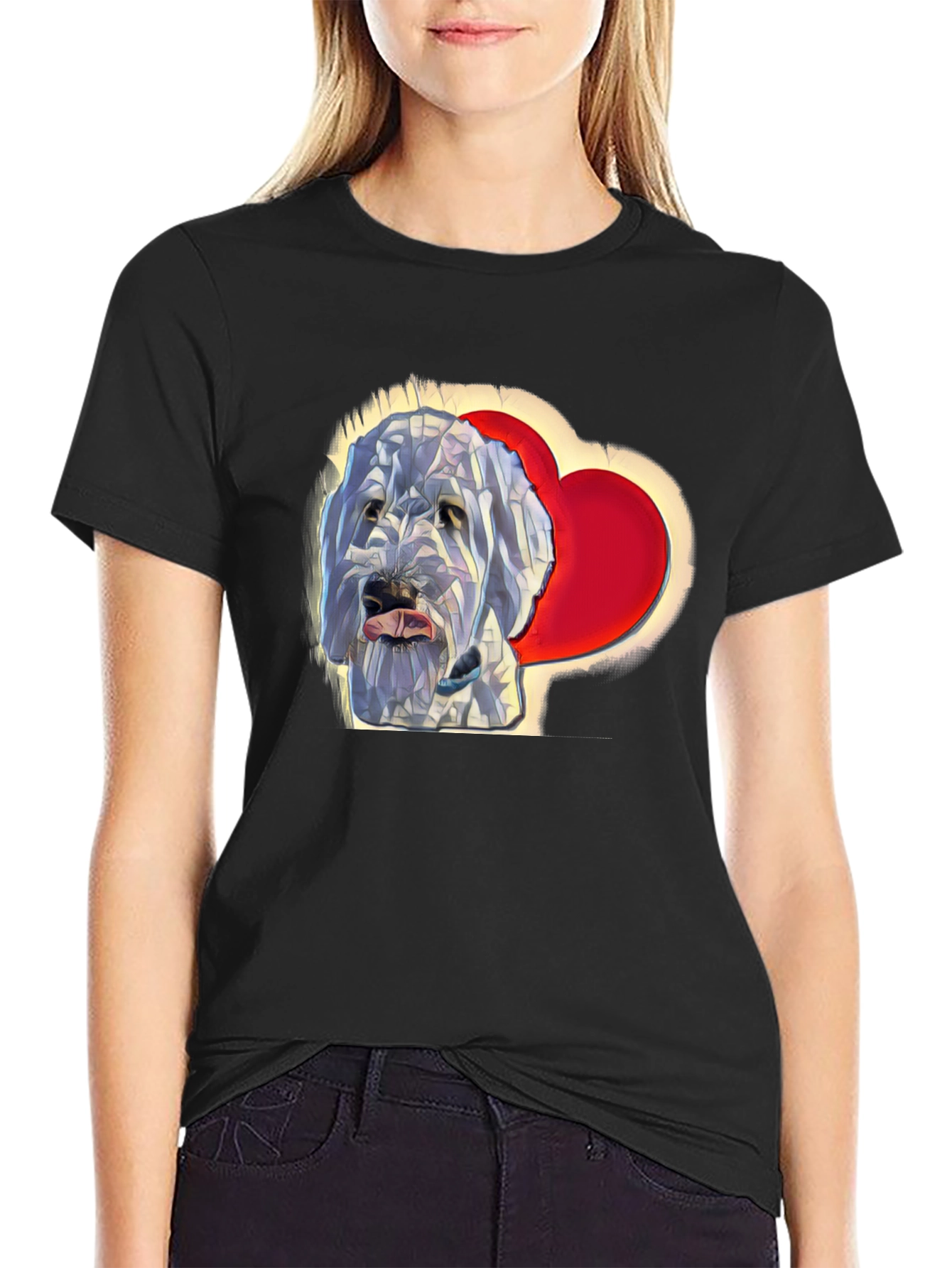 Dog Lover T-Shirt - Geometric Dog With Heart