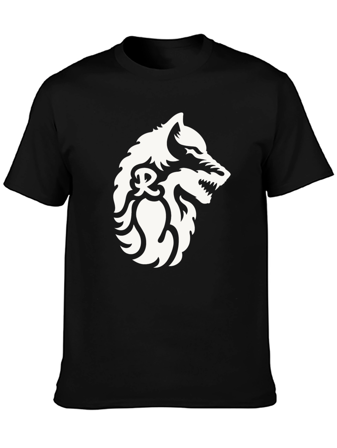 Black T-Shirt with Wolf Graphic