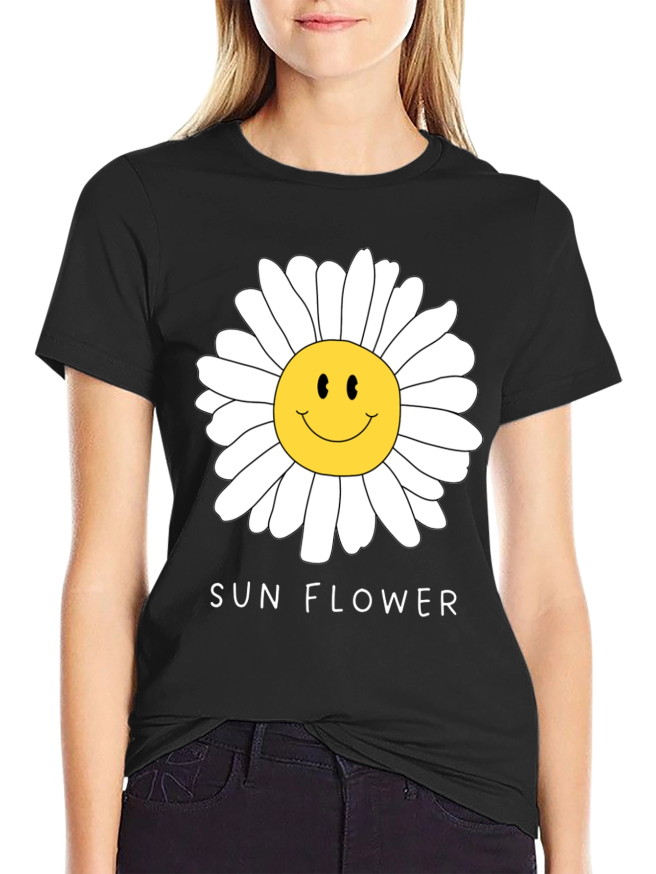 Black Sunflower Smile Graphic Tee