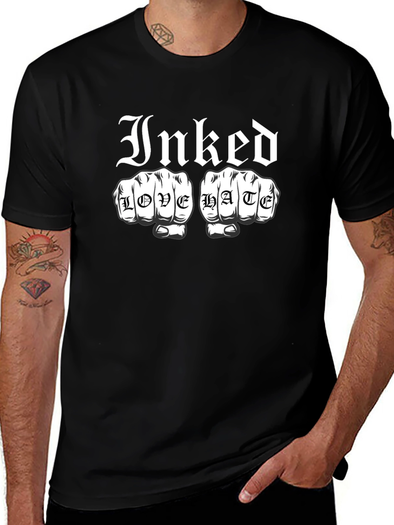 Inked Love Hate Graphic Tee - Black Cotton T-Shirt
