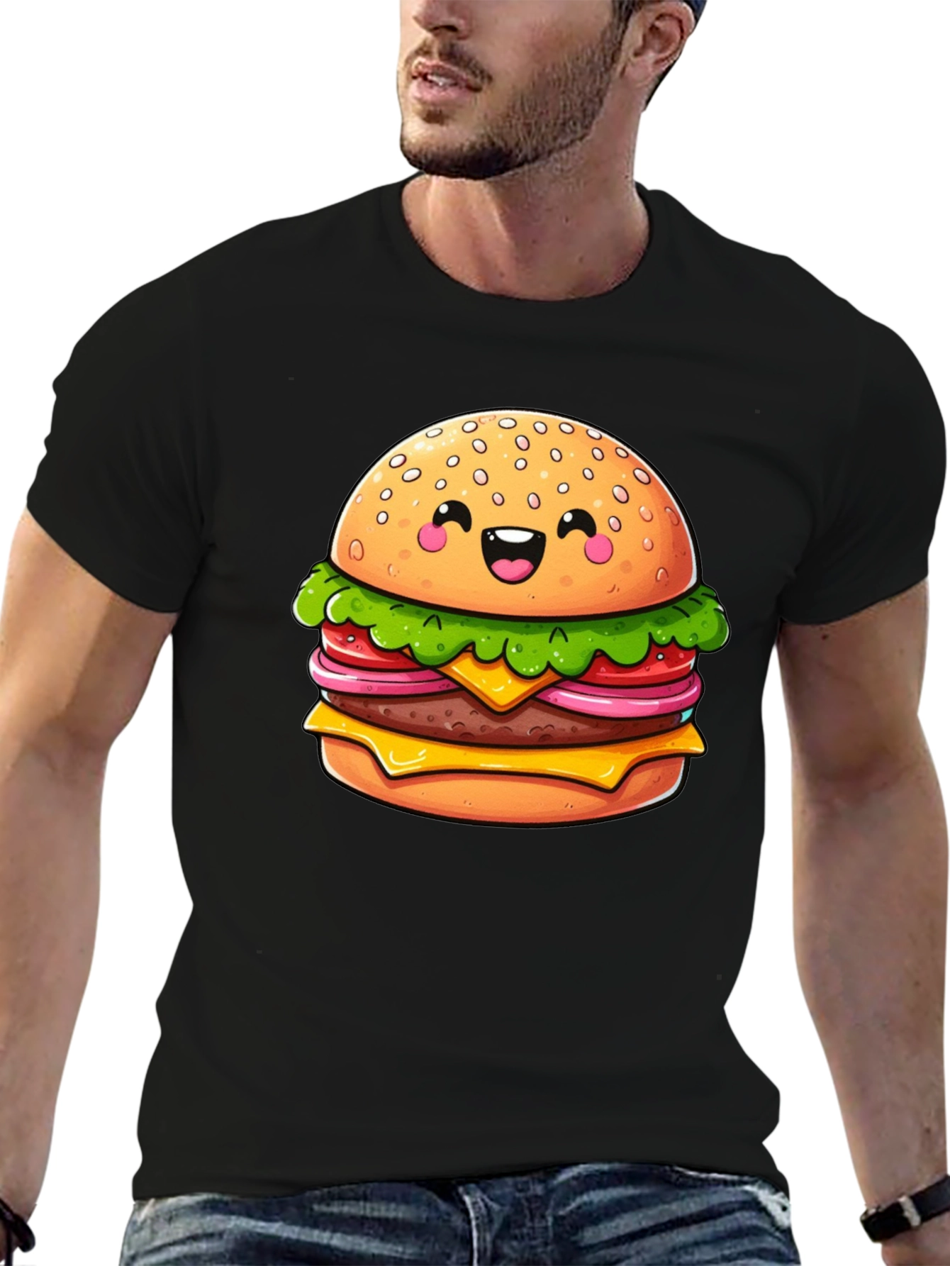 Burger Graphic Tee - Fun Cartoon Food T-Shirt