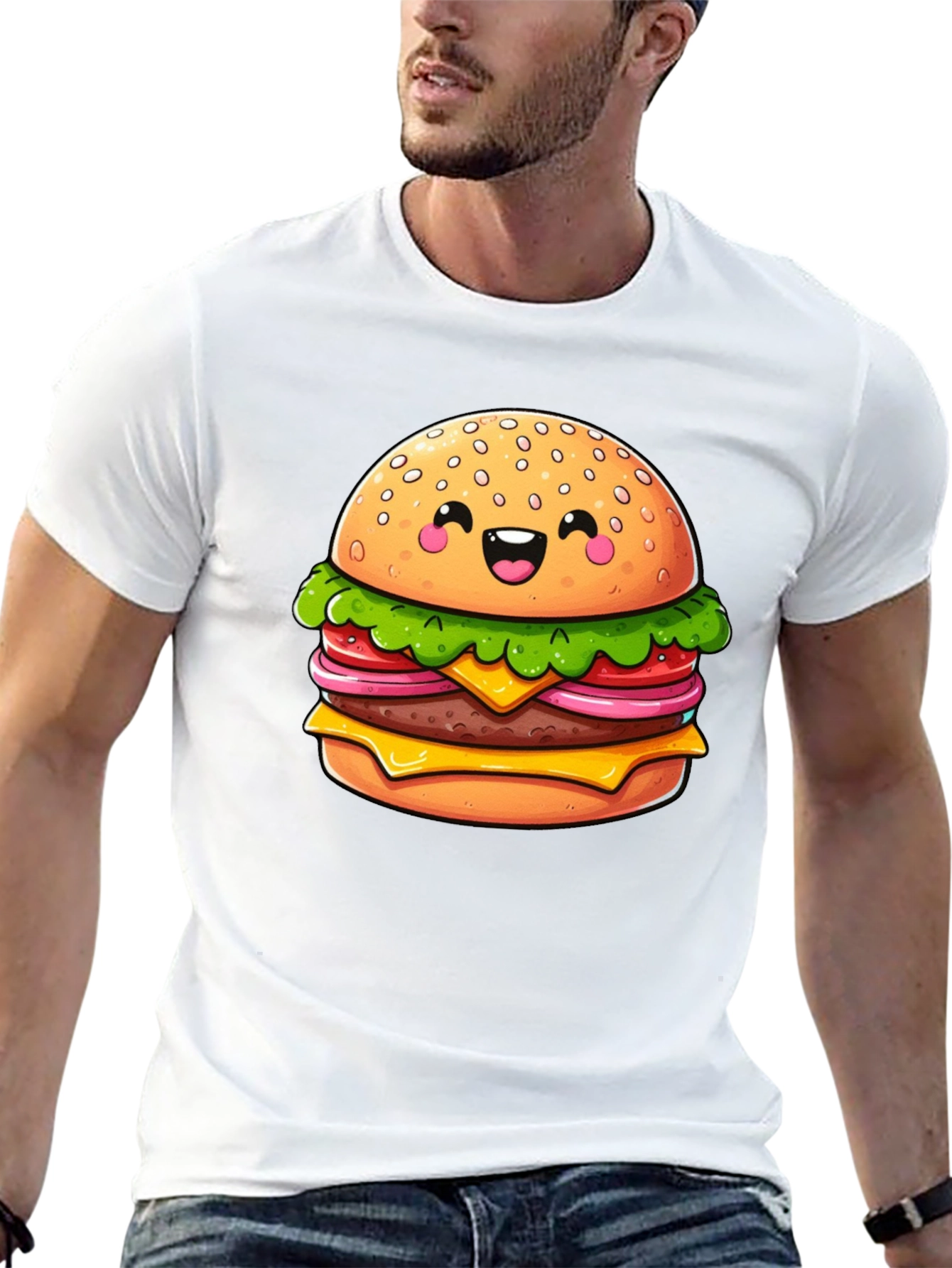 Burger Graphic Tee - Fun Cartoon Food T-Shirt