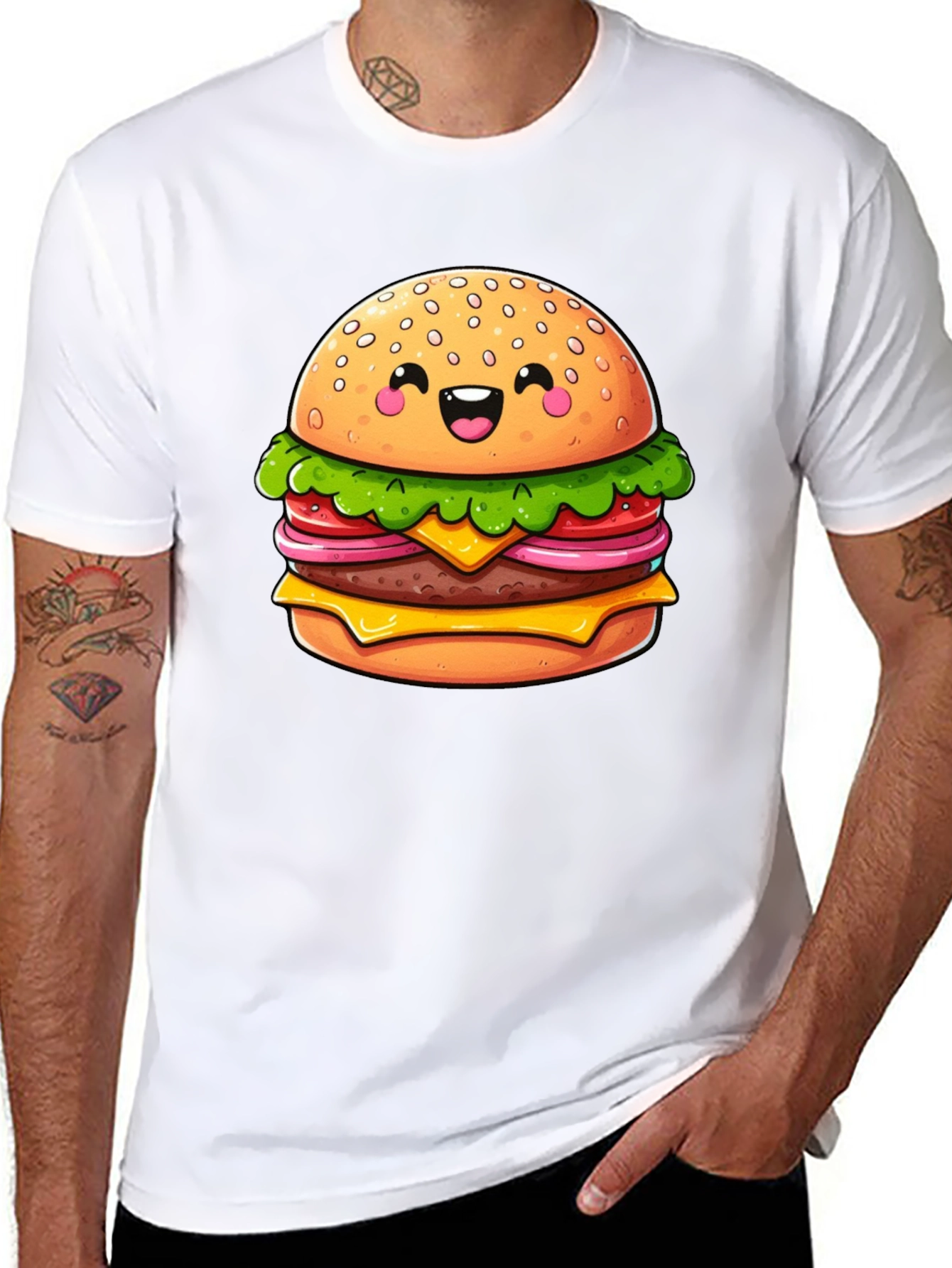 Burger Graphic Tee - Fun Cartoon Food T-Shirt