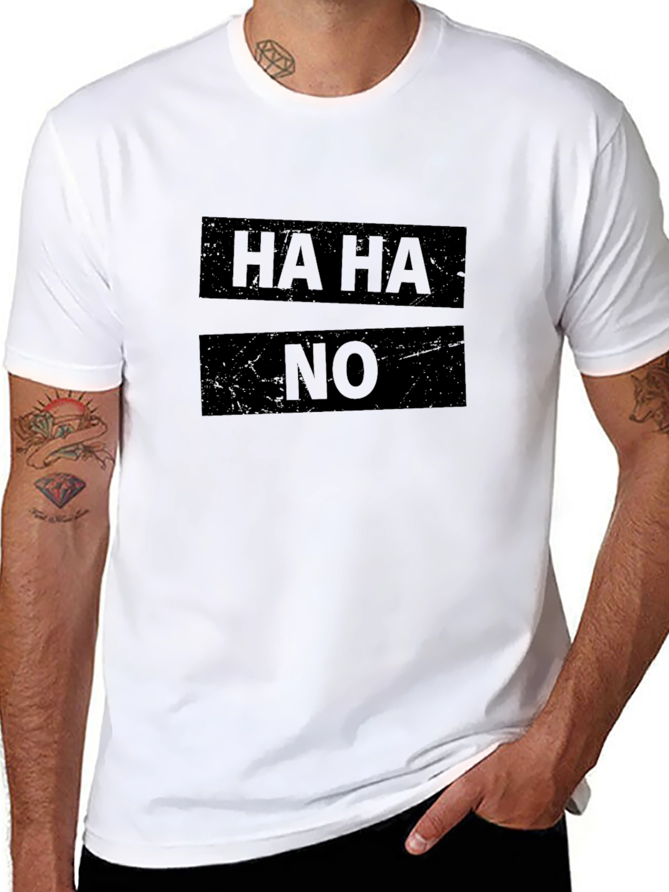 Humorous HA HA NO Graphic Black T-Shirt