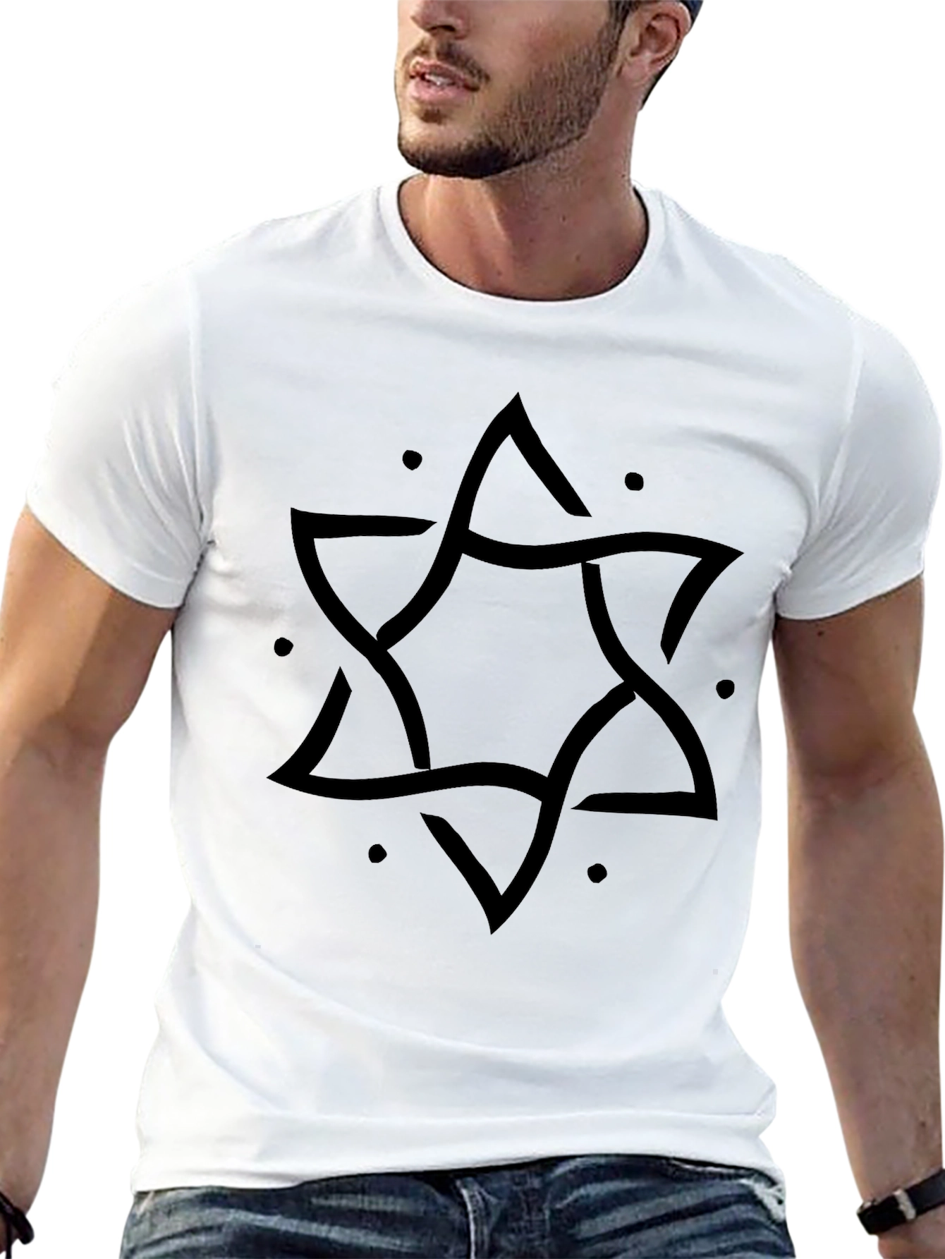 Geometric Star Graphic Tee - Modern Black T-Shirt