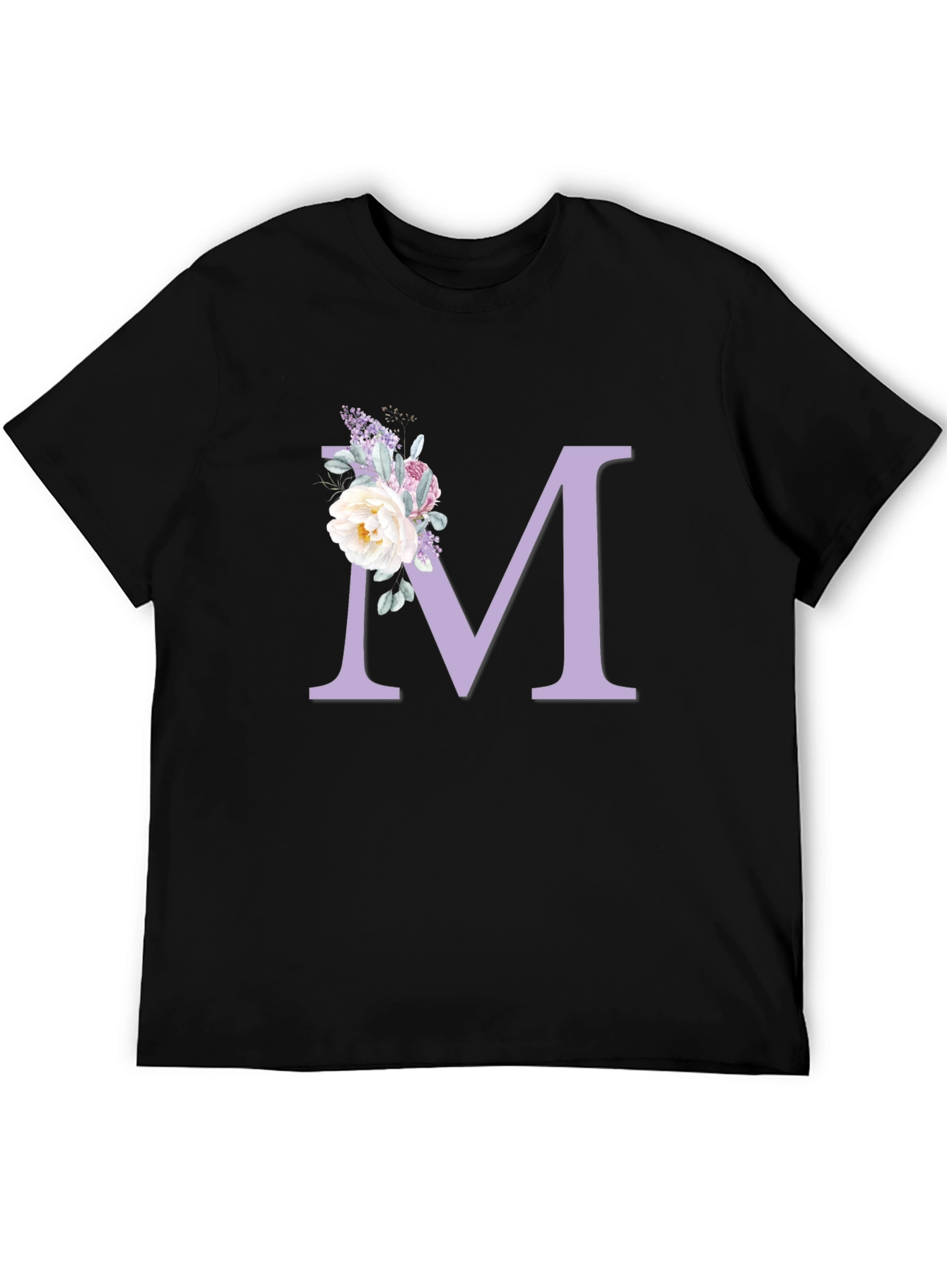Floral Initial M Black T-Shirt