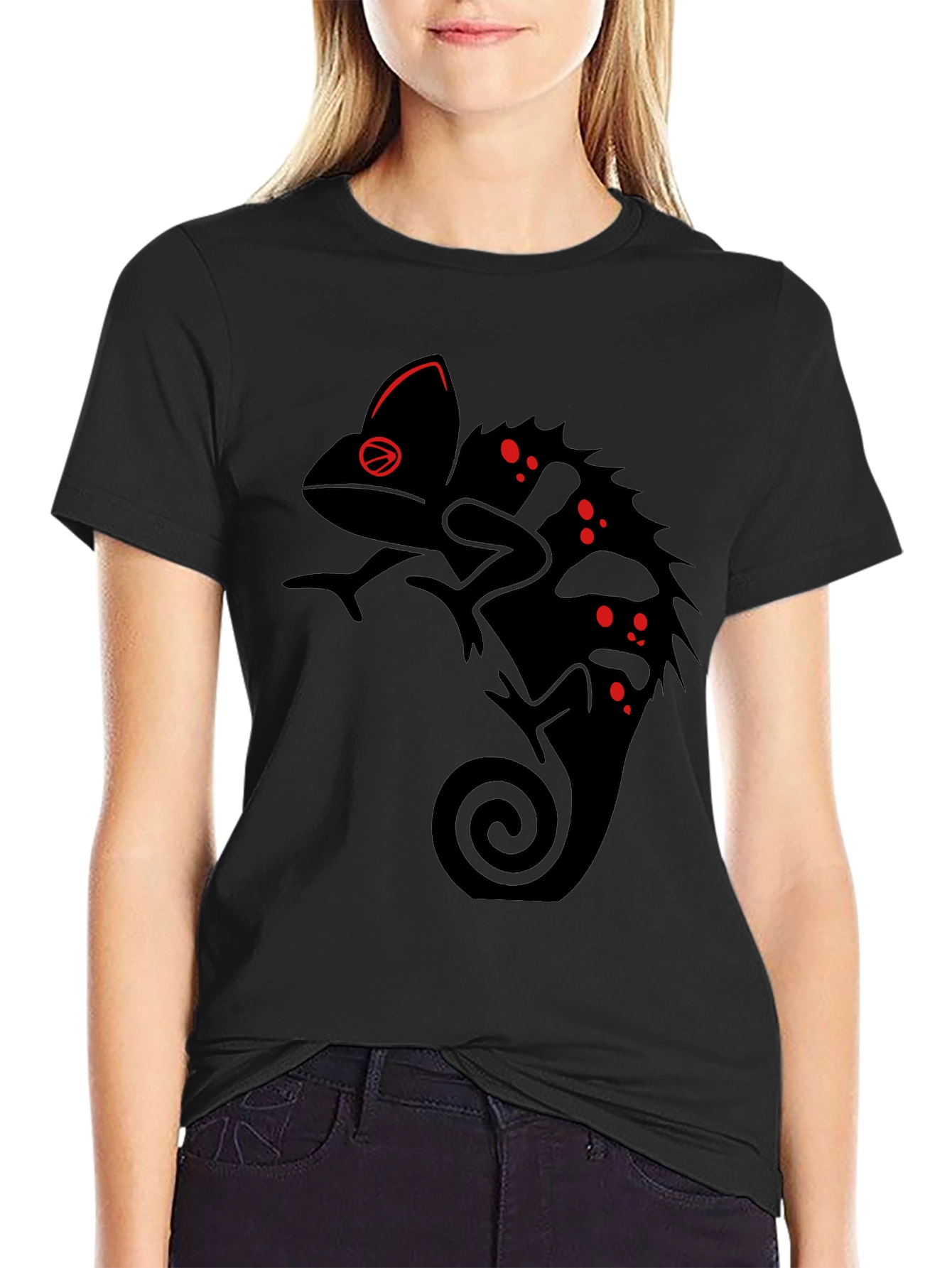 Black Chameleon Graphic Tee - Unique Reptile Design