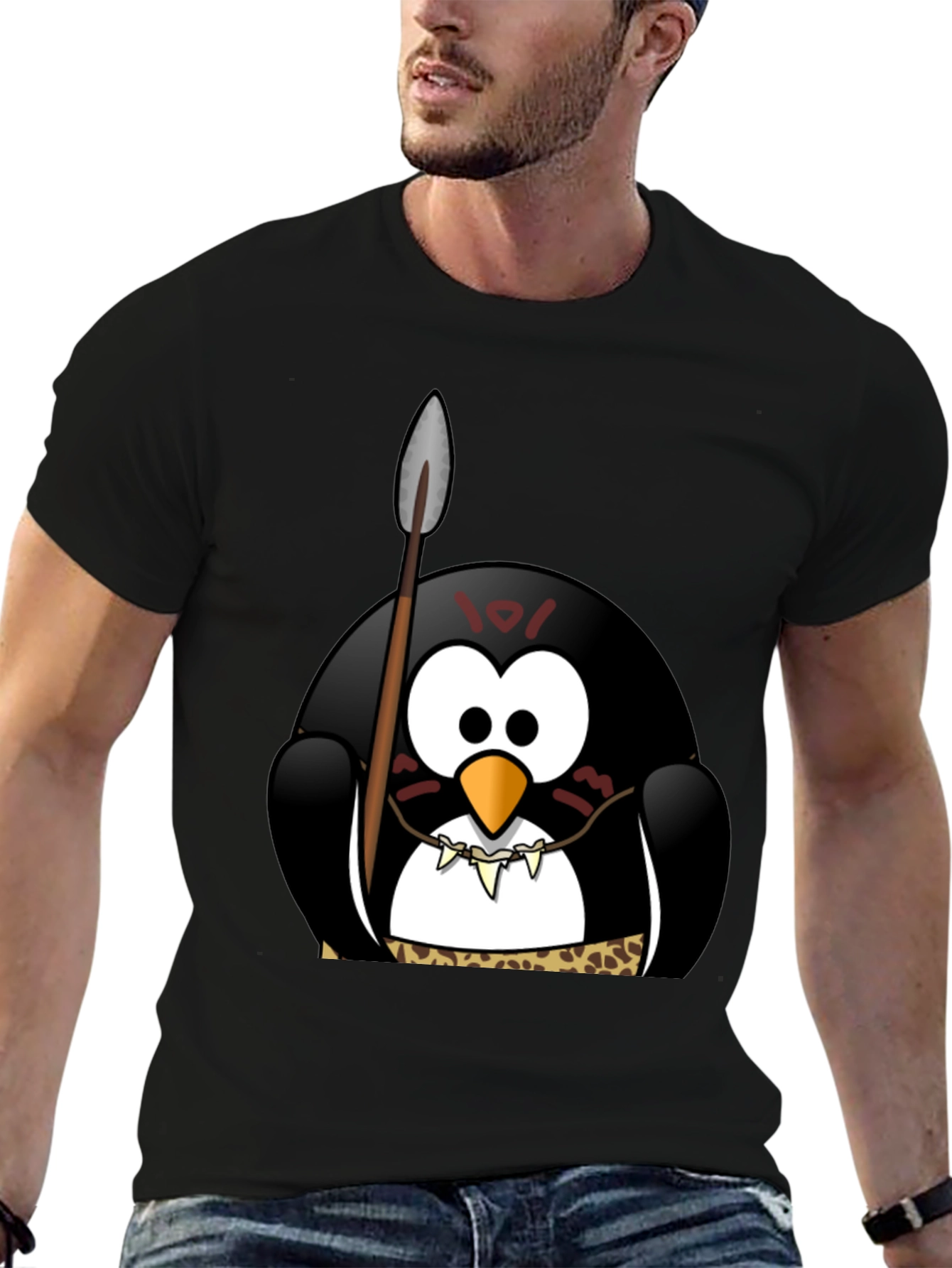 Tribal Penguin Graphic T-Shirt - Black Cotton Tee