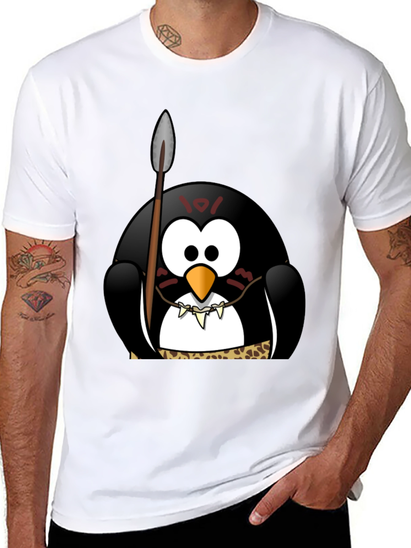 Tribal Penguin Graphic T-Shirt - Black Cotton Tee