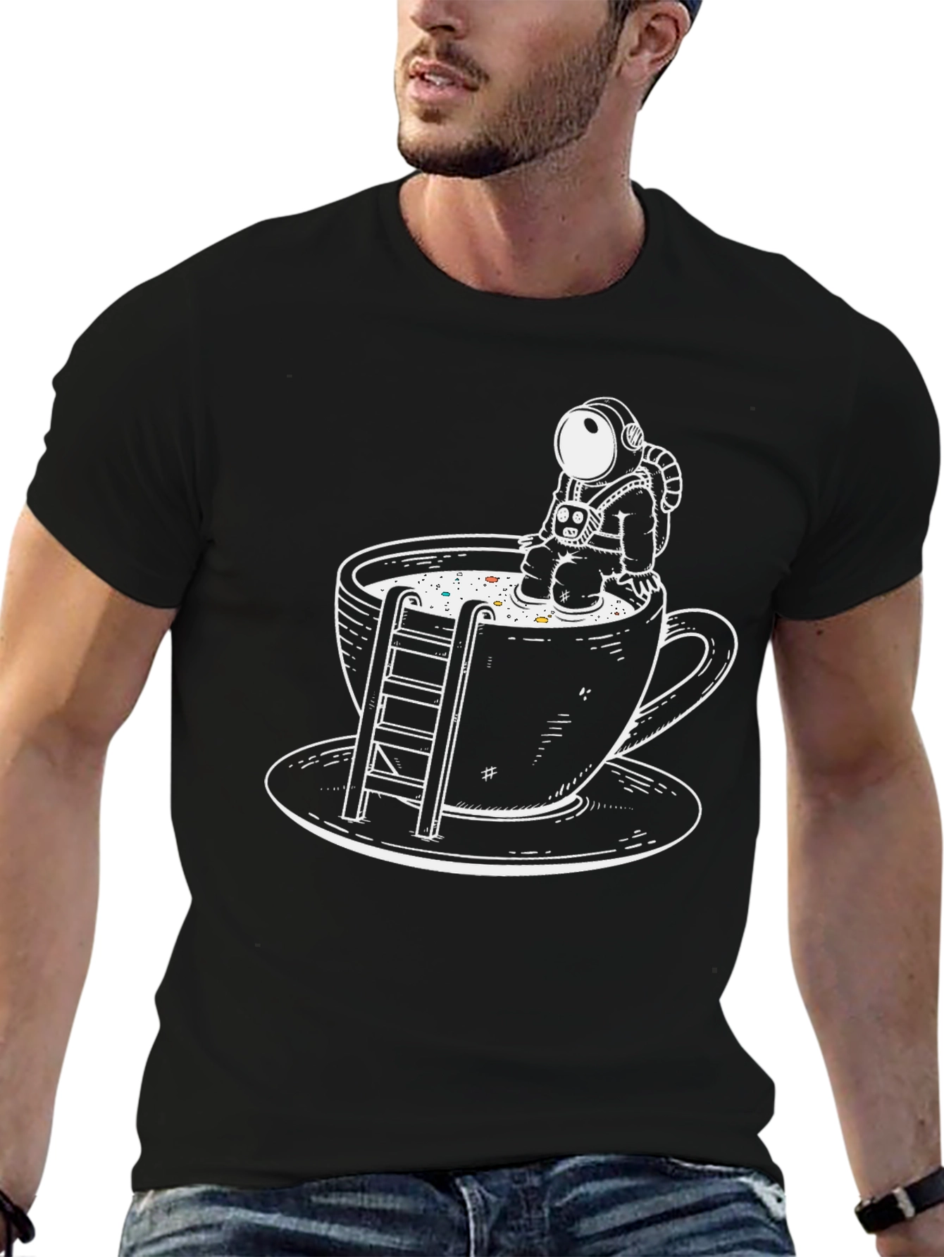 Astronaut Coffee Cup Graphic Tee - Relaxed Fit