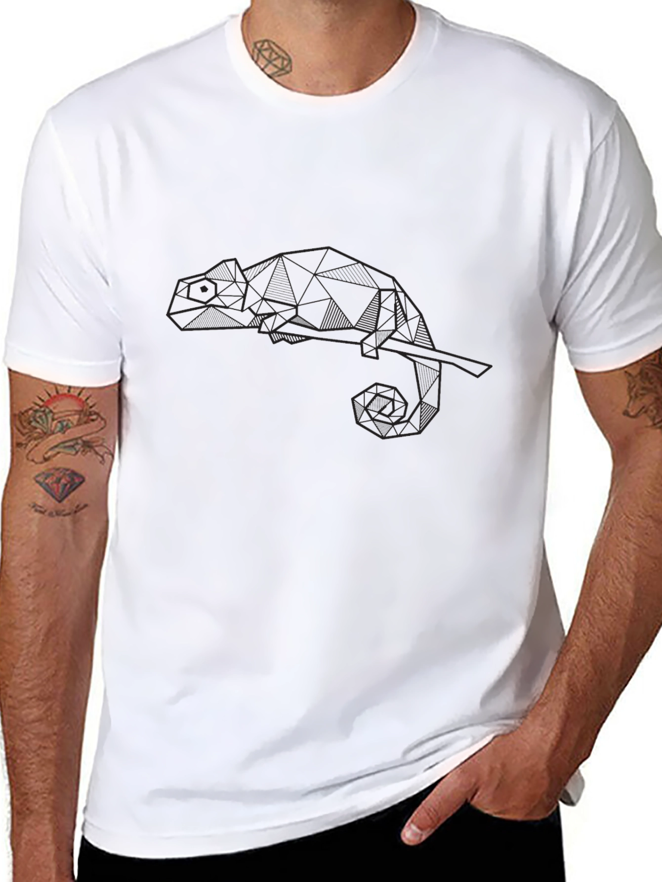 Geometric Chameleon Graphic Tee - Mens Black T-Shirt