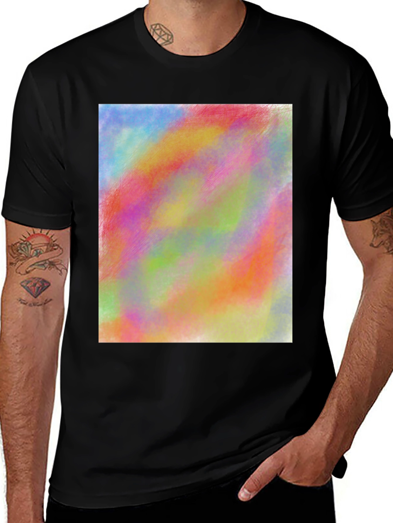 Vibrant Abstract Art Print Black Tee Shirt
