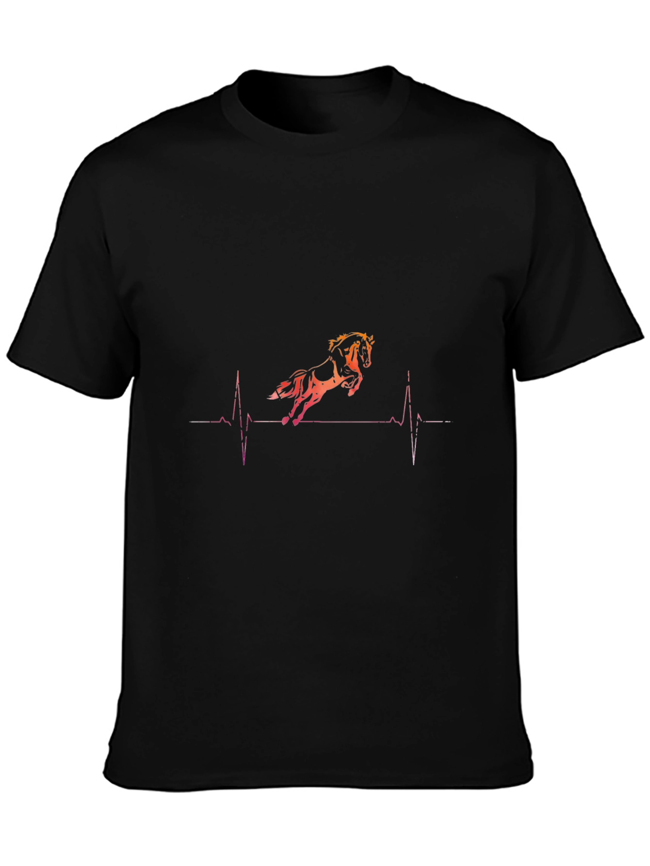Horse Heartbeat Graphic Tee - Black Cotton T-Shirt