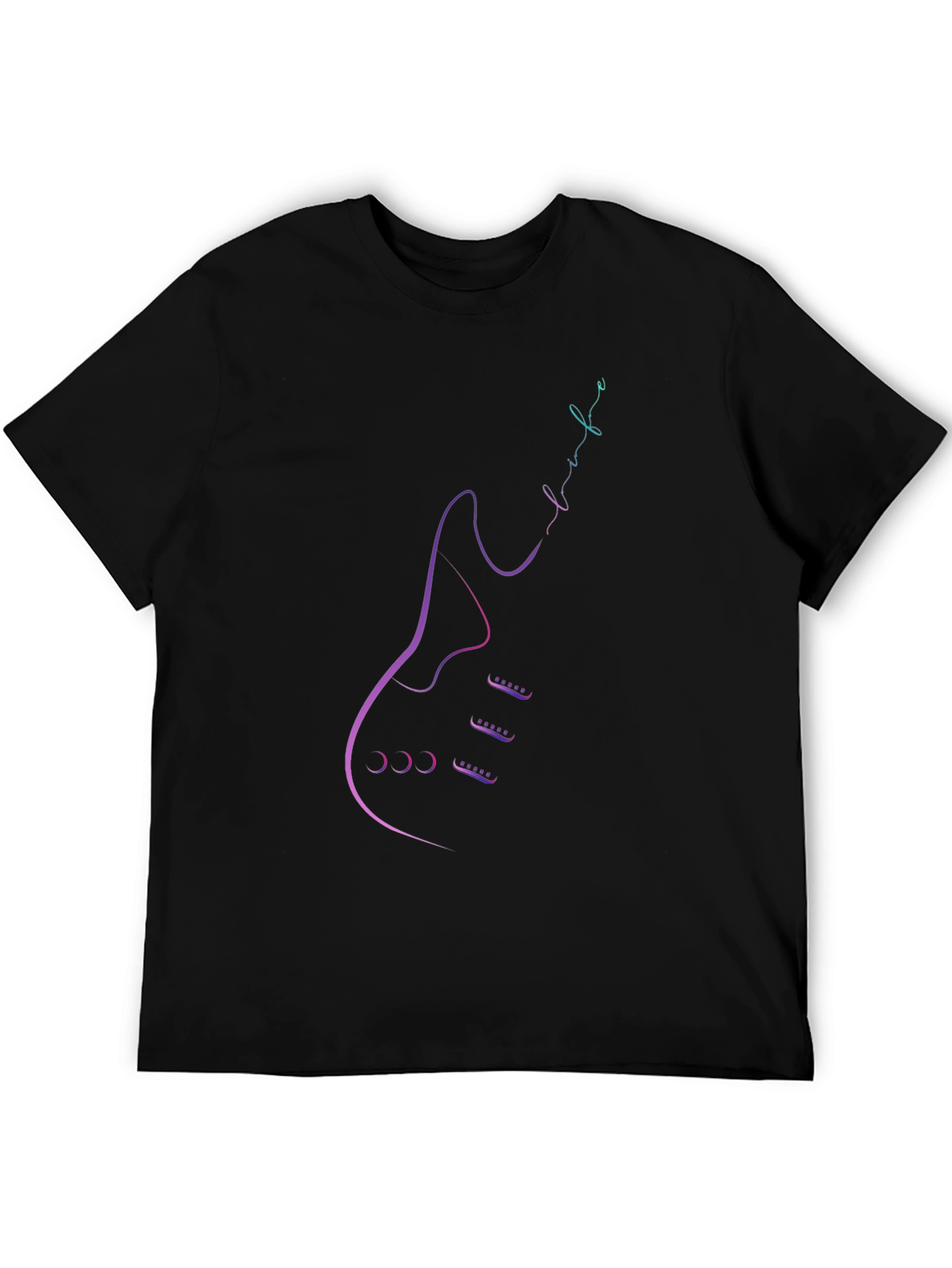 Electric Guitar Line Art Black T-Shirt