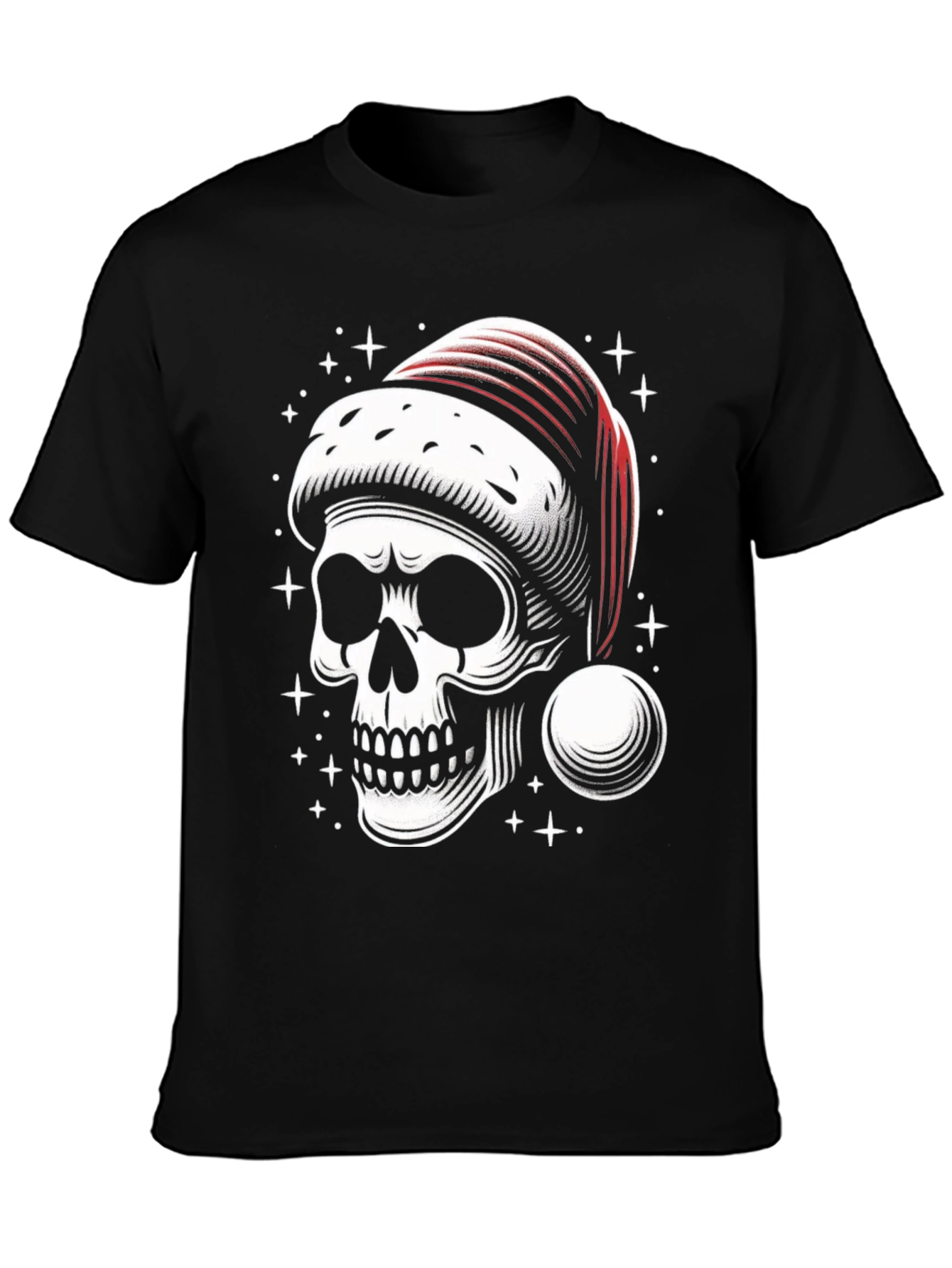 Skull Santa Hat Graphic Tee - Holiday Rock
