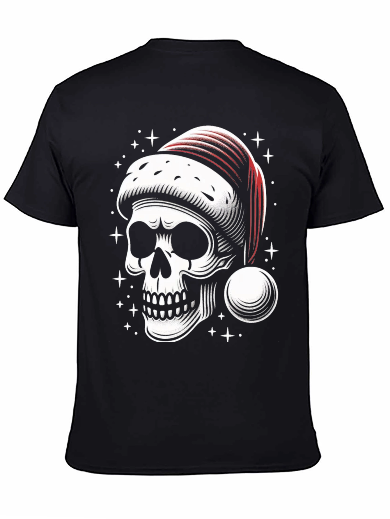 Skull Santa Hat Graphic Tee - Holiday Rock