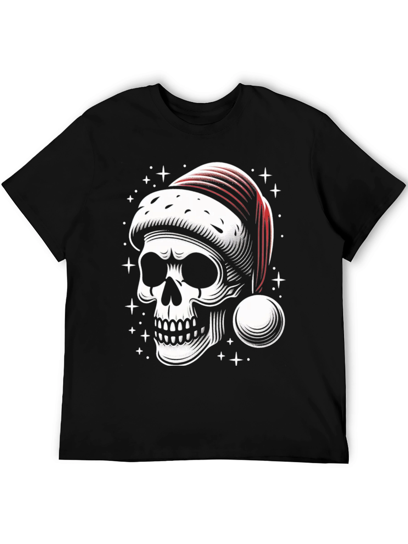 Skull Santa Hat Graphic Tee - Holiday Rock