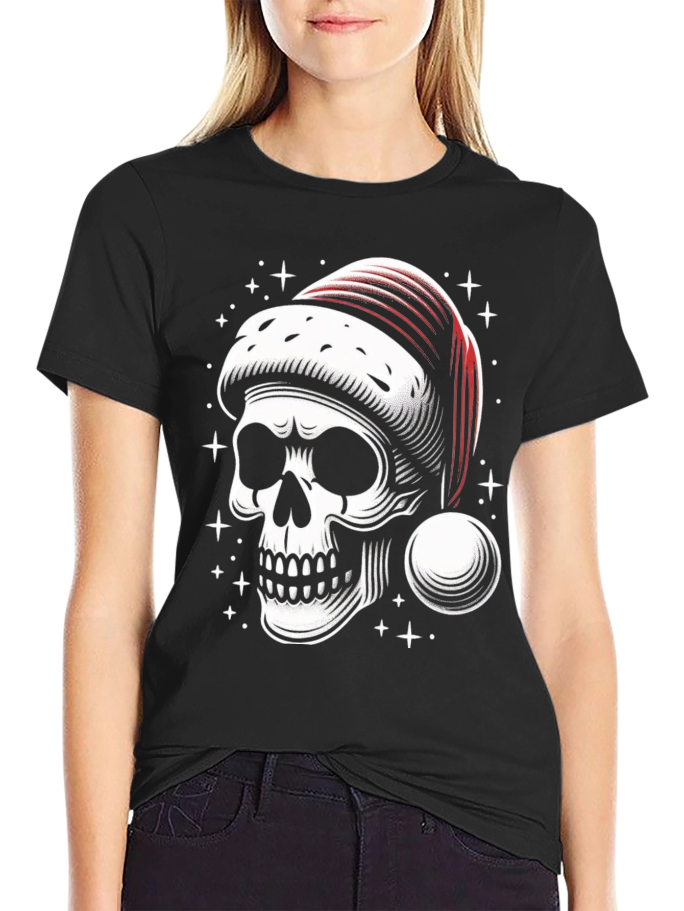 Skull Santa Hat Graphic Tee - Holiday Rock