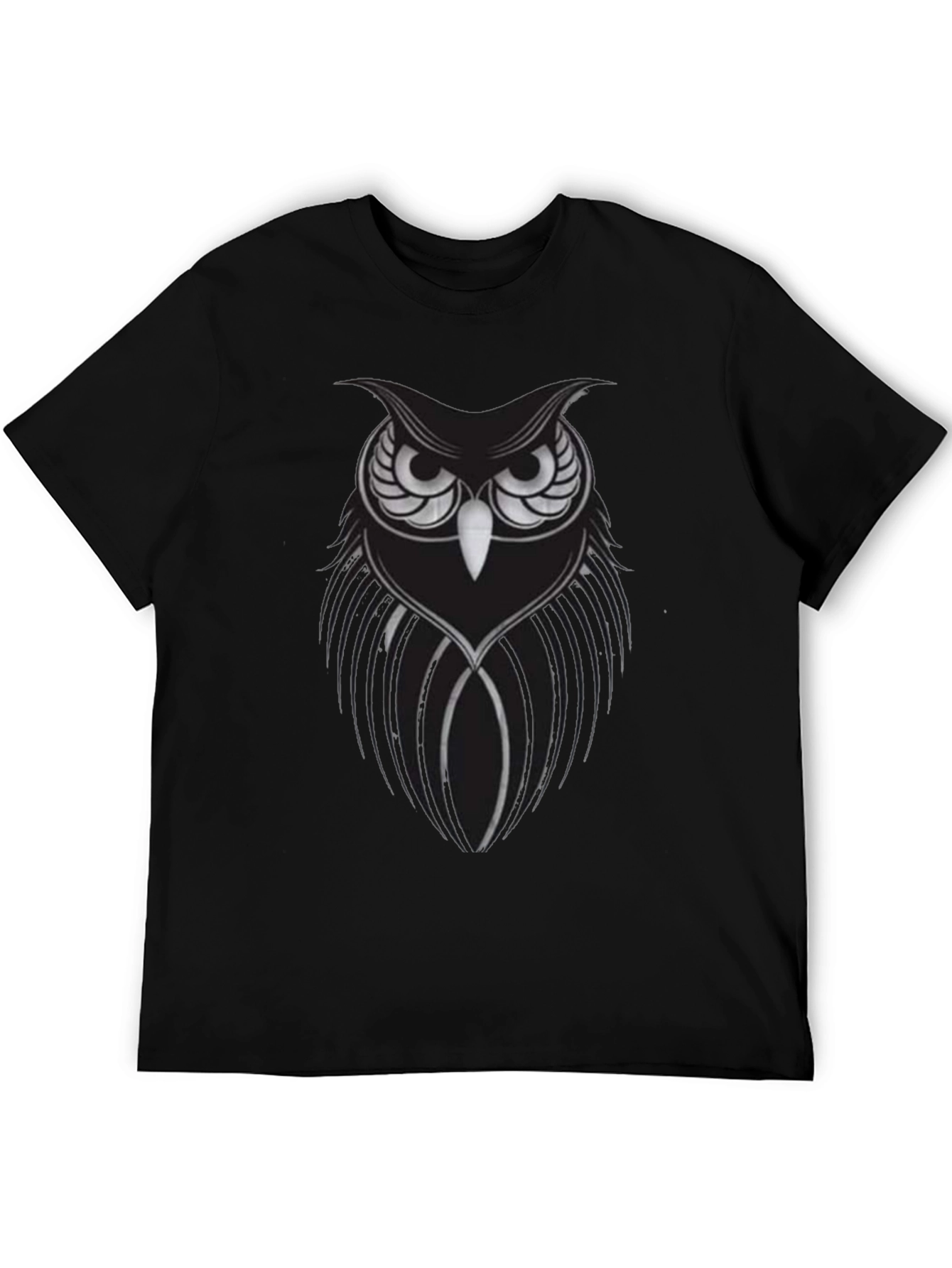 Mens Black Owl Graphic Tee - Stylish Bird Design
