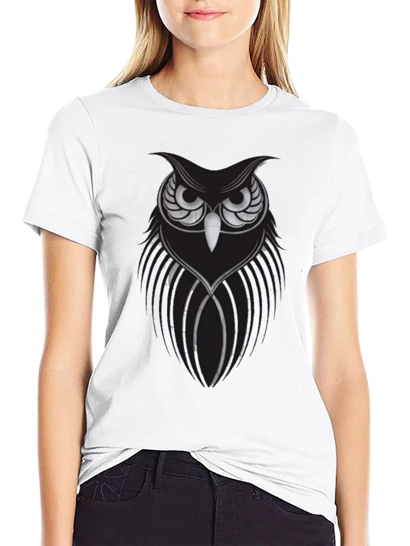Mens Black Owl Graphic Tee - Stylish Bird Design