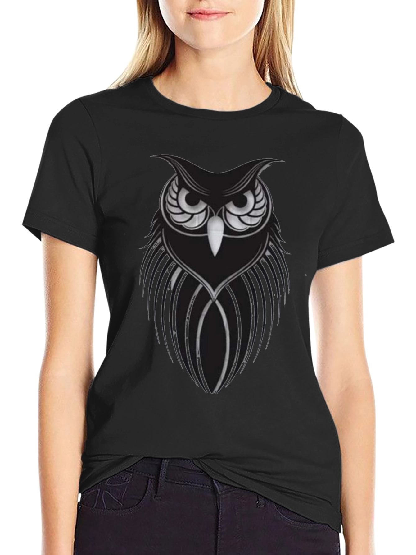 Mens Black Owl Graphic Tee - Stylish Bird Design
