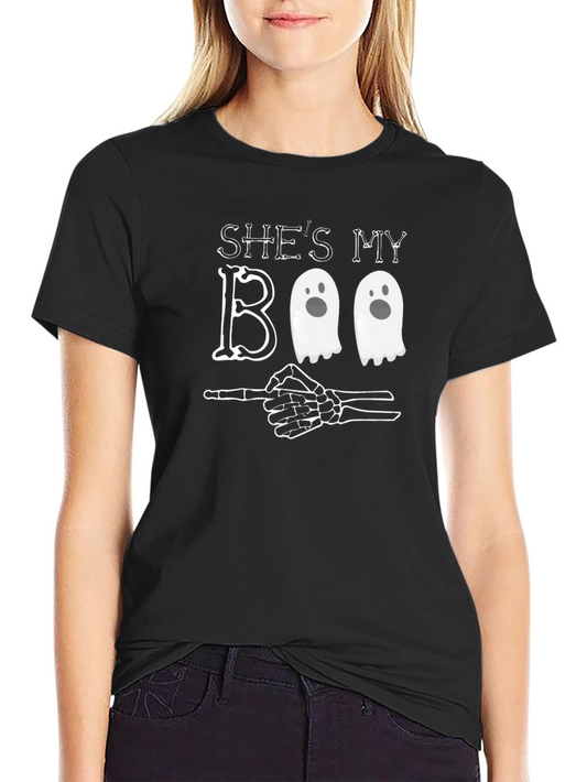 Shes My Boo T-Shirt - Halloween Ghost Skeleton Pointing Tee