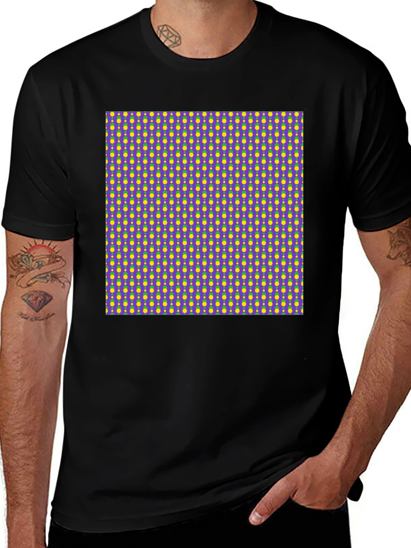 Vibrant Patterned Black T-Shirt