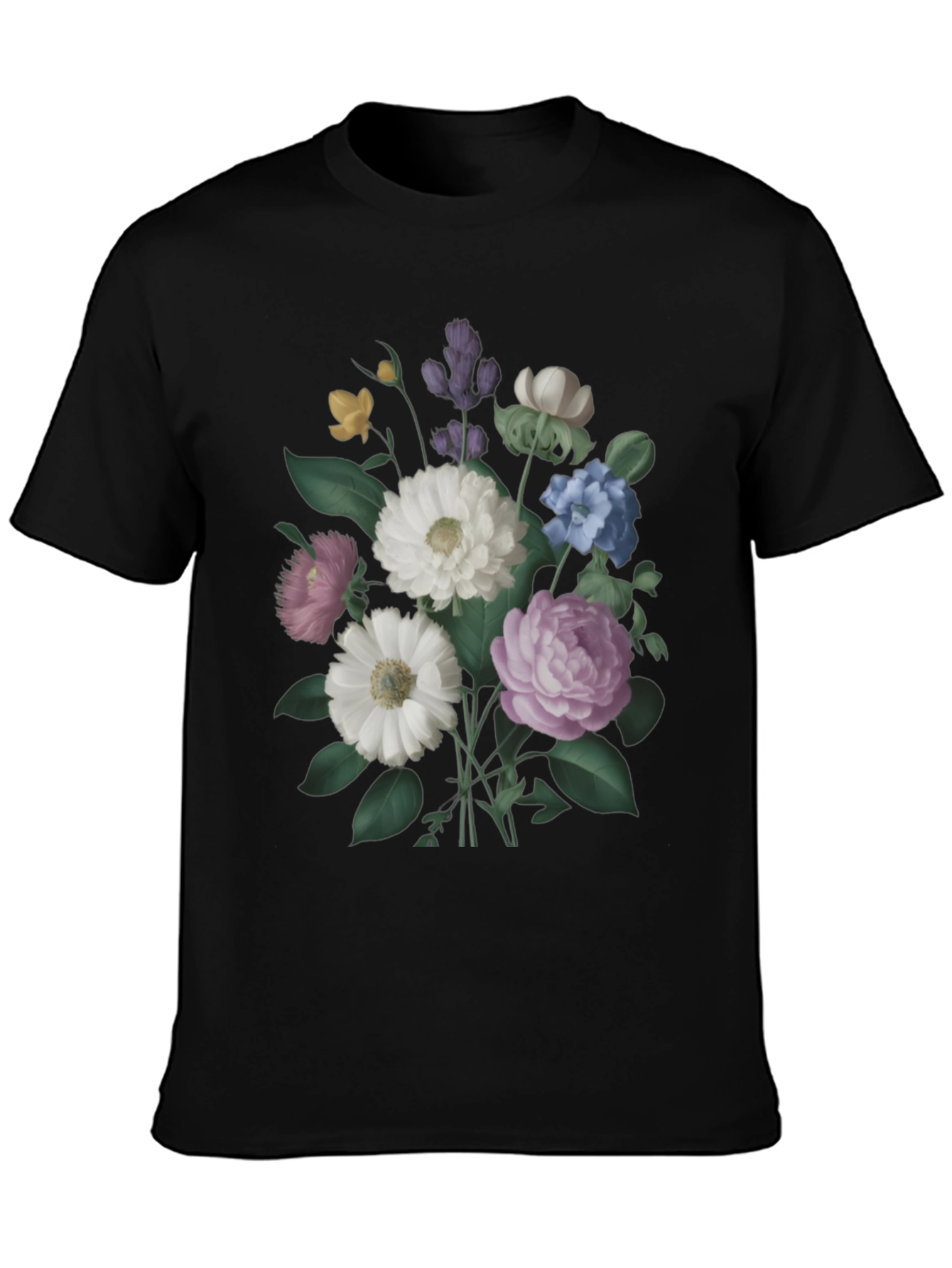 Floral Bouquet Graphic Black T-Shirt