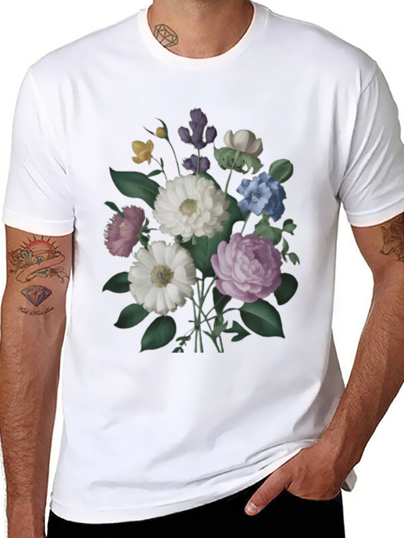 Floral Bouquet Graphic Black T-Shirt