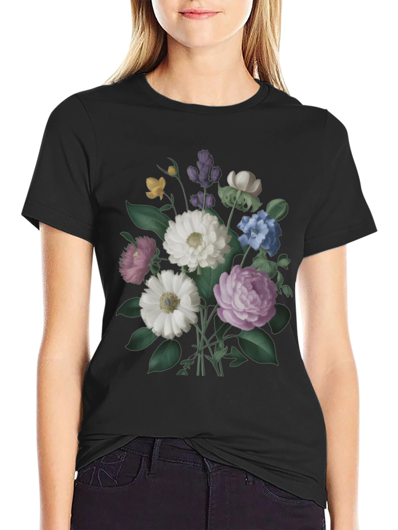 Floral Bouquet Graphic Black T-Shirt
