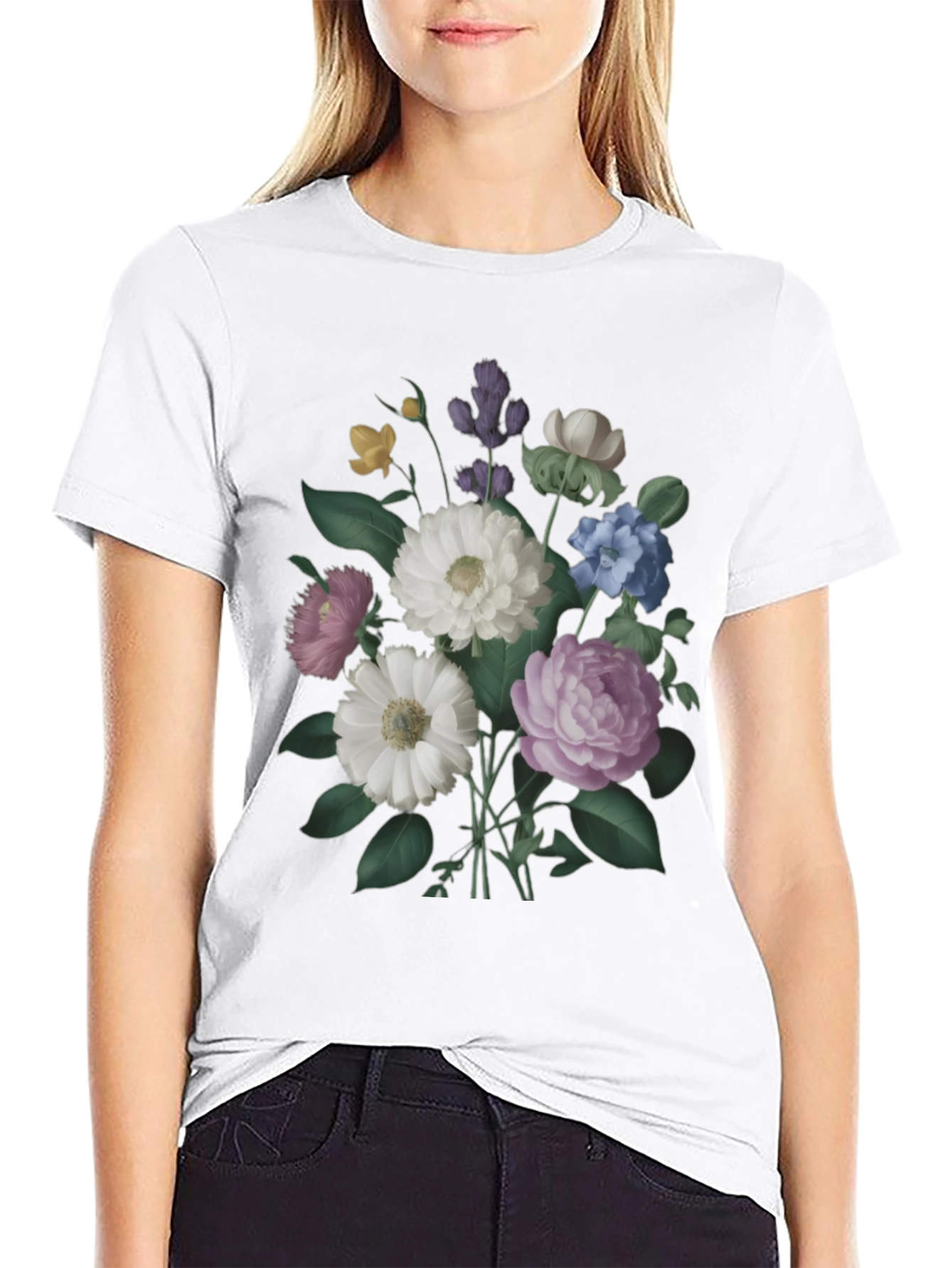 Floral Bouquet Graphic Black T-Shirt