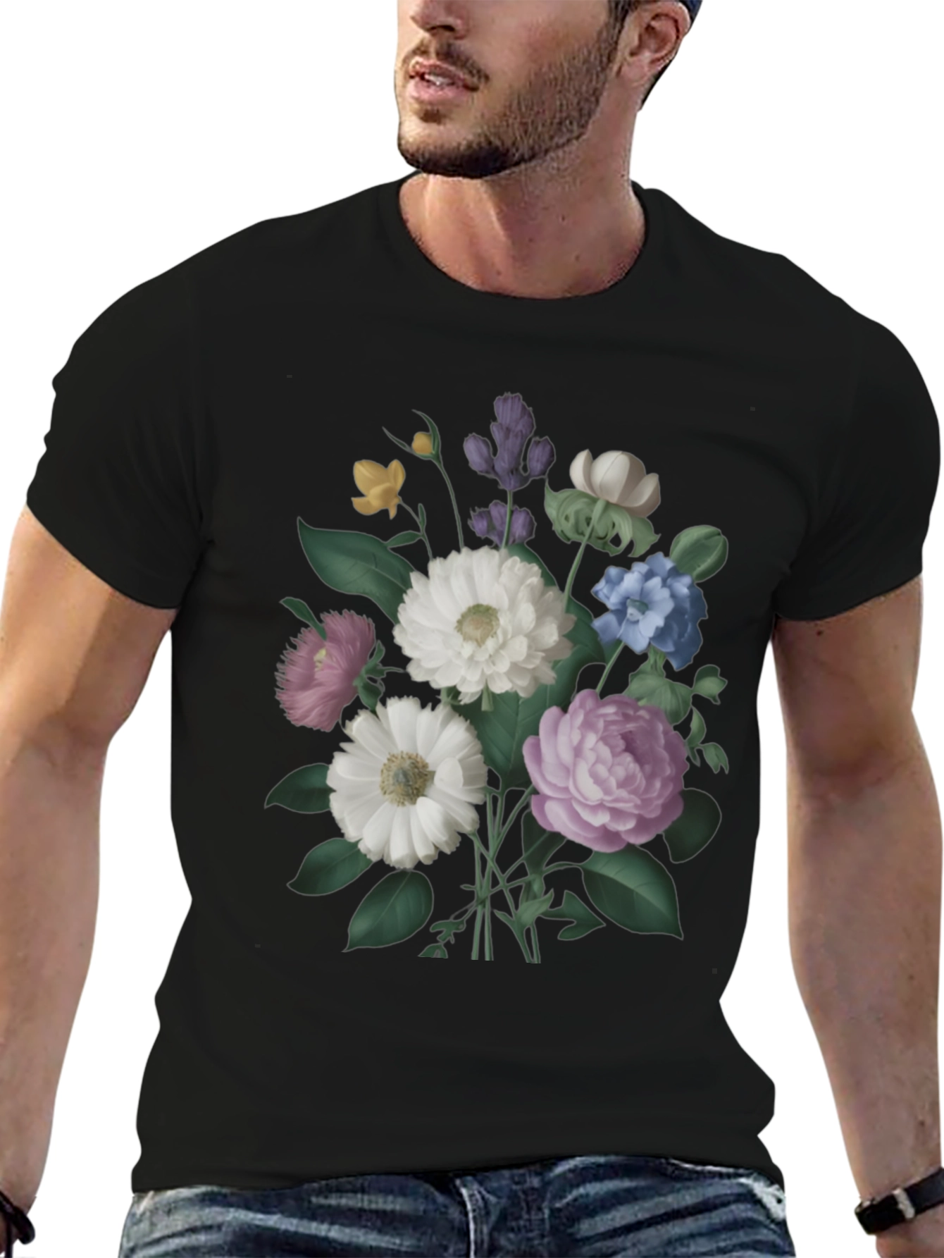 Floral Bouquet Graphic Black T-Shirt