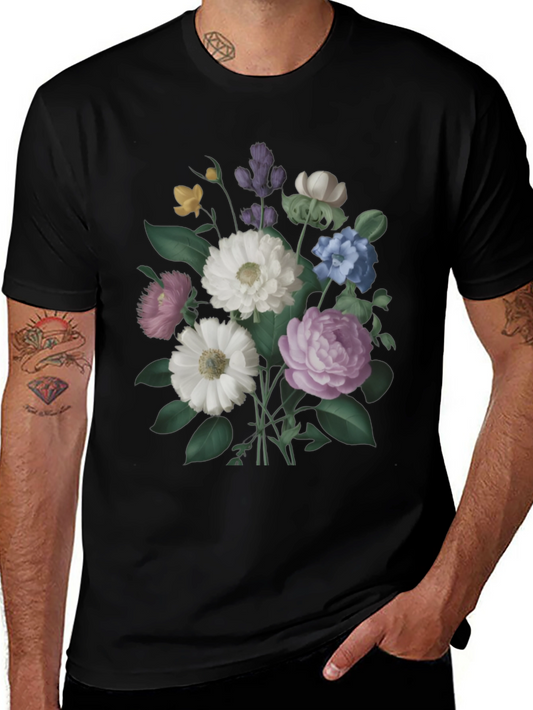 Floral Bouquet Graphic Black T-Shirt