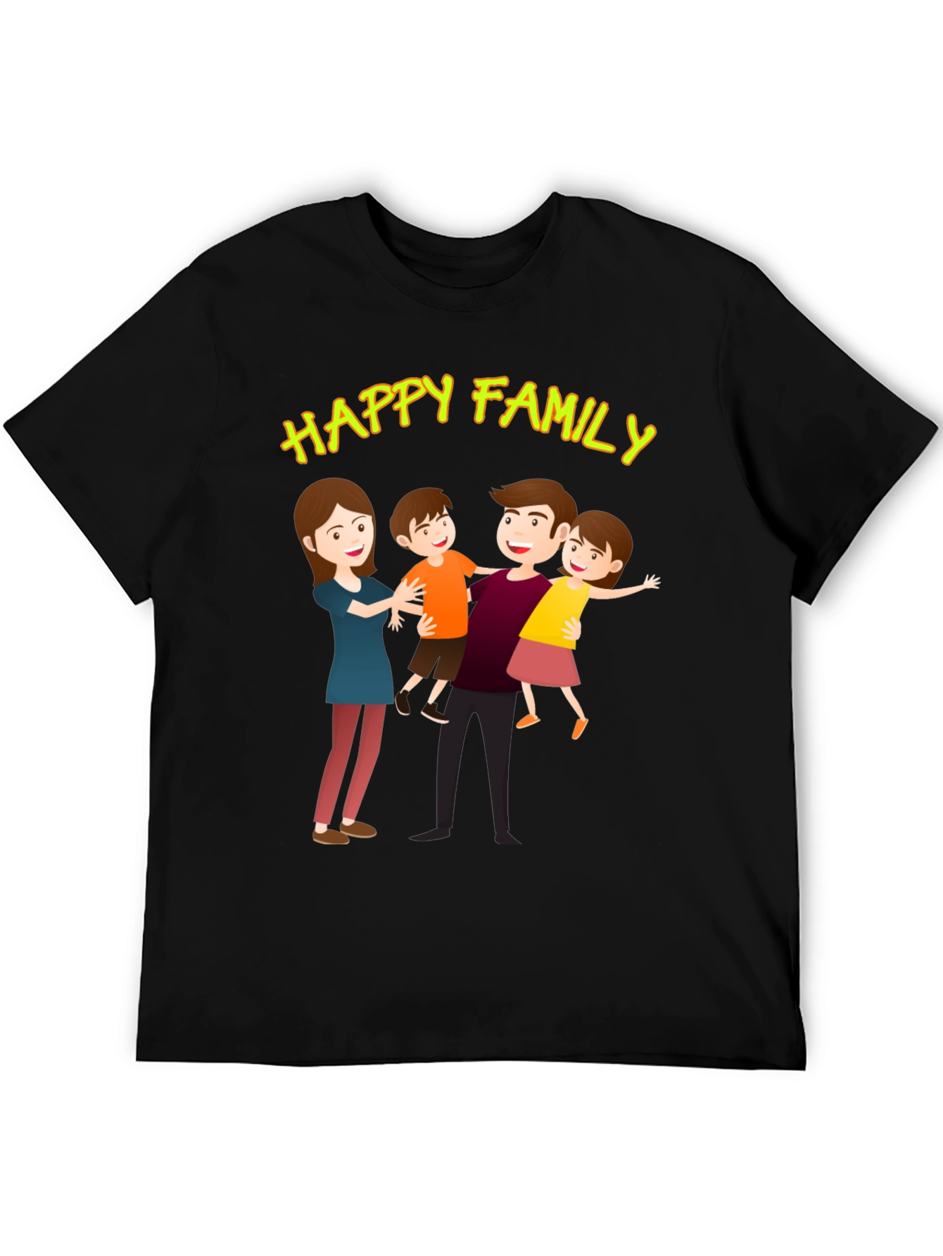 Happy Family Graphic Tee - Black Cotton Blend