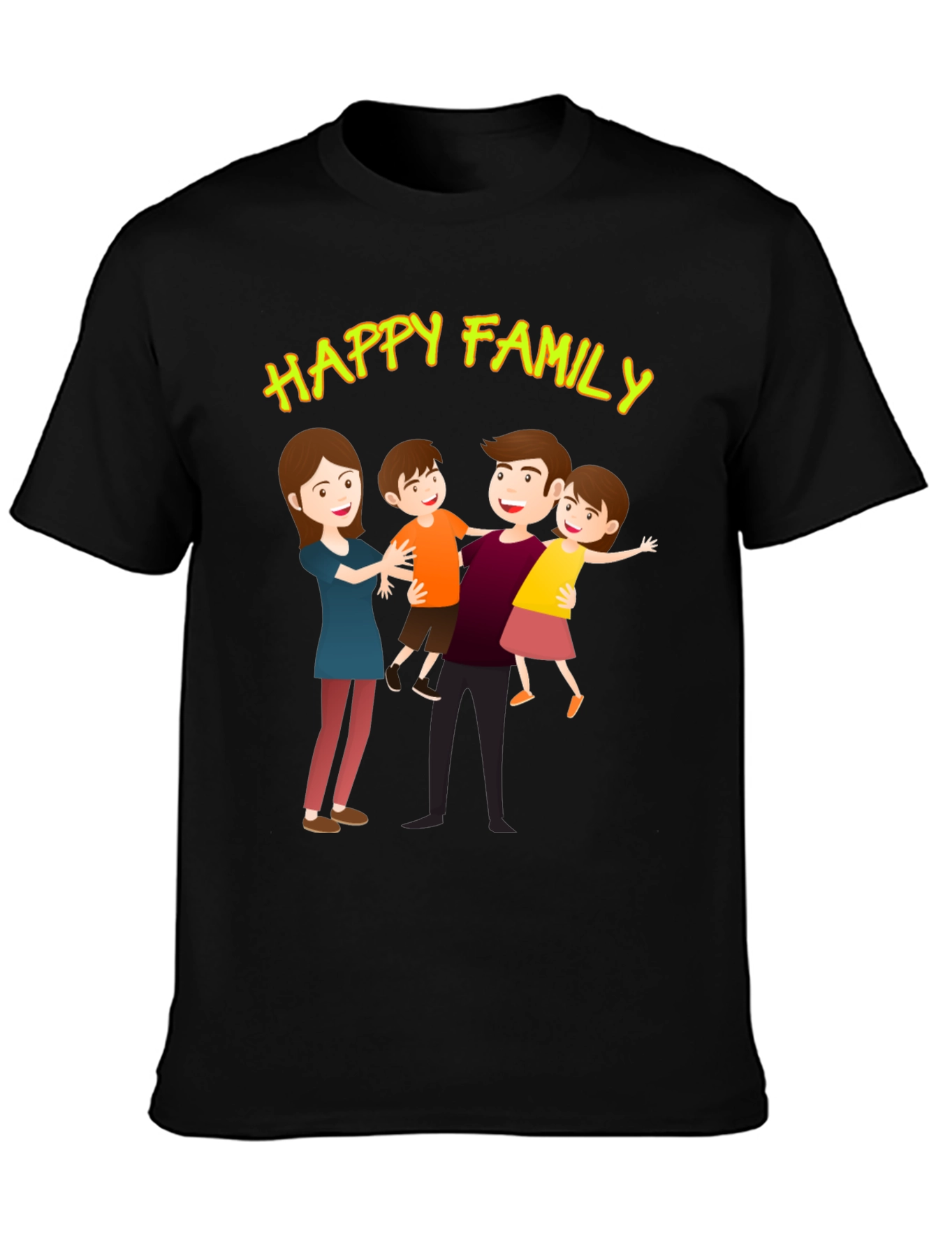 Happy Family Graphic Tee - Black Cotton Blend