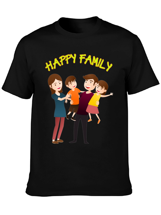 Happy Family Graphic Tee - Black Cotton Blend
